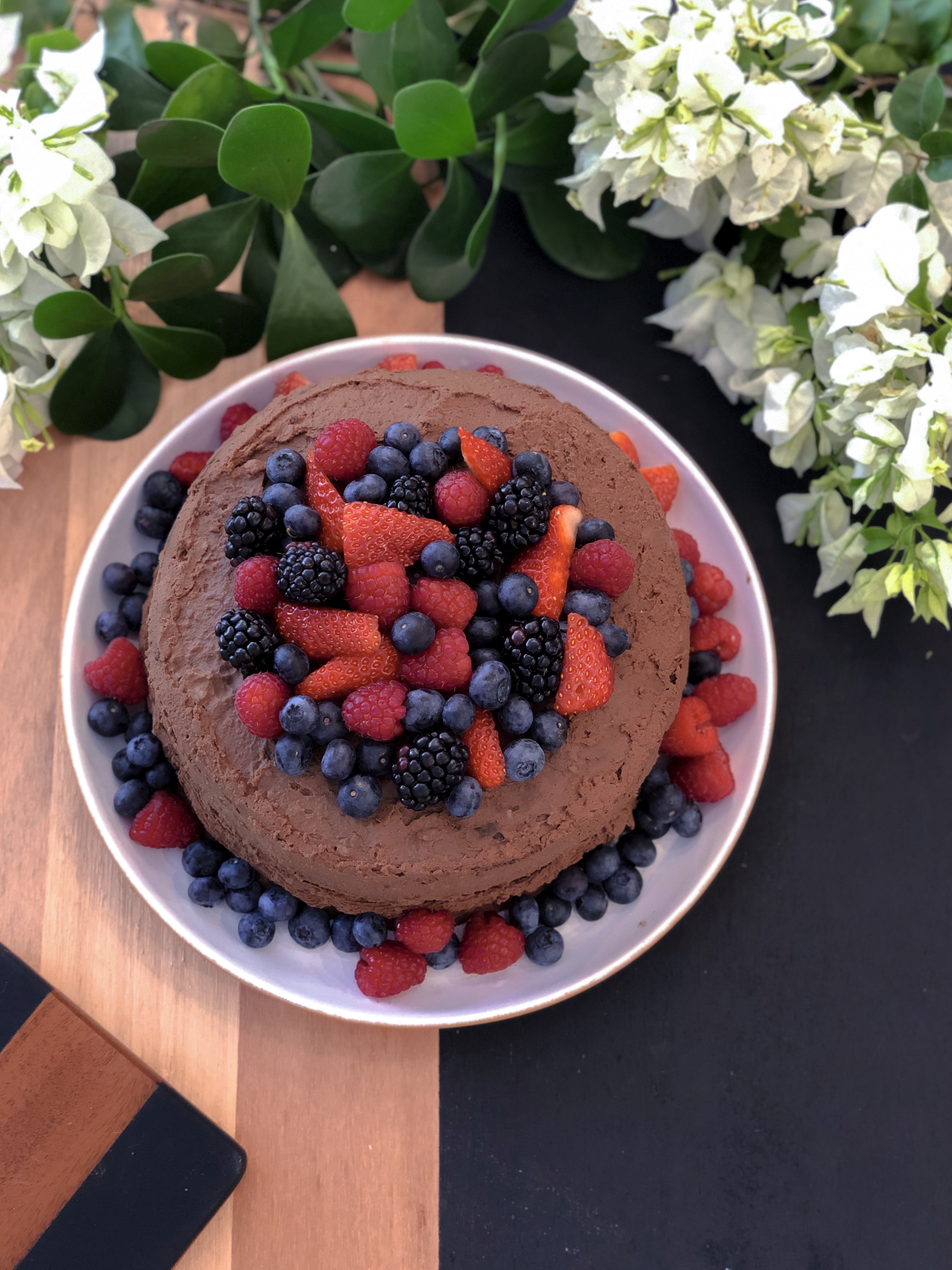 Bolo de chocolate com mousse de batata doce